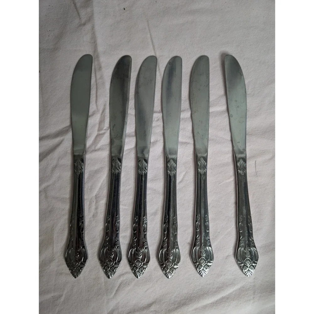 6 lot H.F. LTD Stainless stamped flower pattern knife‎ knives estate find